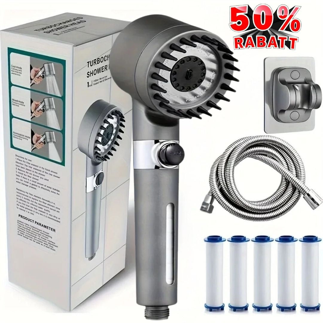 Vandrel™ Brusehoved med Filter og 3 Indstillinger – Blødere Vandfølelse til Sensitiv Hud