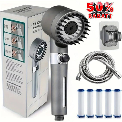 Vandrel™ Brusehoved med Filter og 3 Indstillinger – Blødere Vandfølelse til Sensitiv Hud