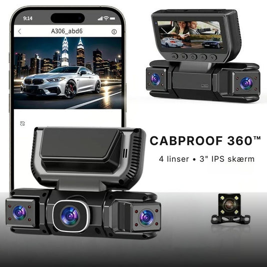 CABPROOF 360 dashcam med 4 linser og 3 tommer IPS skærm