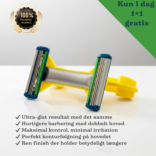 SKINBLADES — Hurtigt dobbelt-hoved barbersystem til en glat og præcis skaldet finish